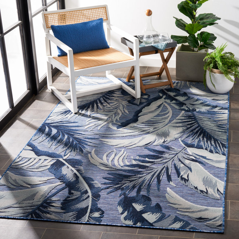 Mazzola Floral Light Blue/Dark Blue Indoor / Outdoor Area Indoor/Outdoor Area Rug, Rectangle 6'5" x 9'6"