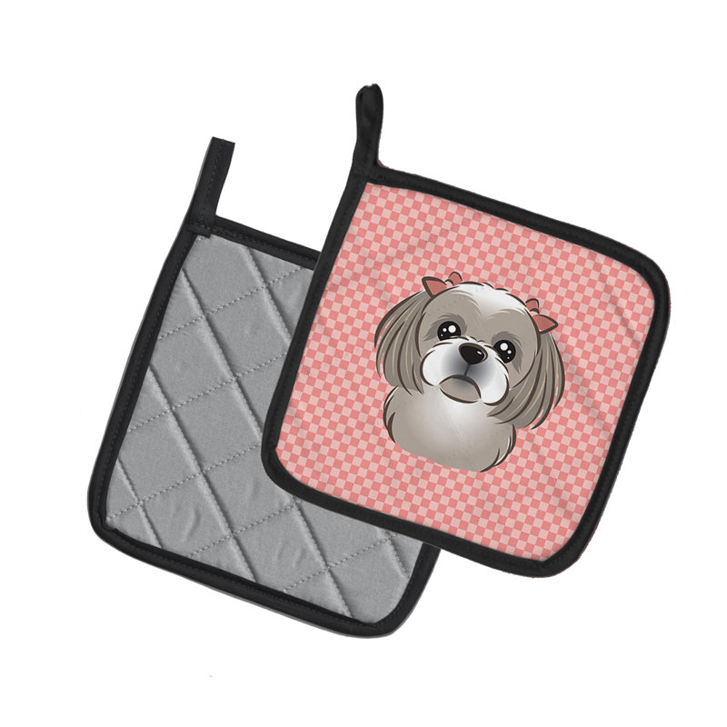 Cuisinier poignée en shih caroline de la trésors de tzu Checkerboard, Rose / gris argenté