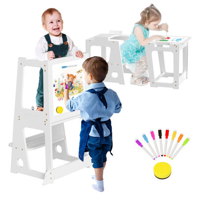 Aiyona 2 - Step Tower, Toddler Kitchen Tower Step Stool with Whiteboard and Safety Rail