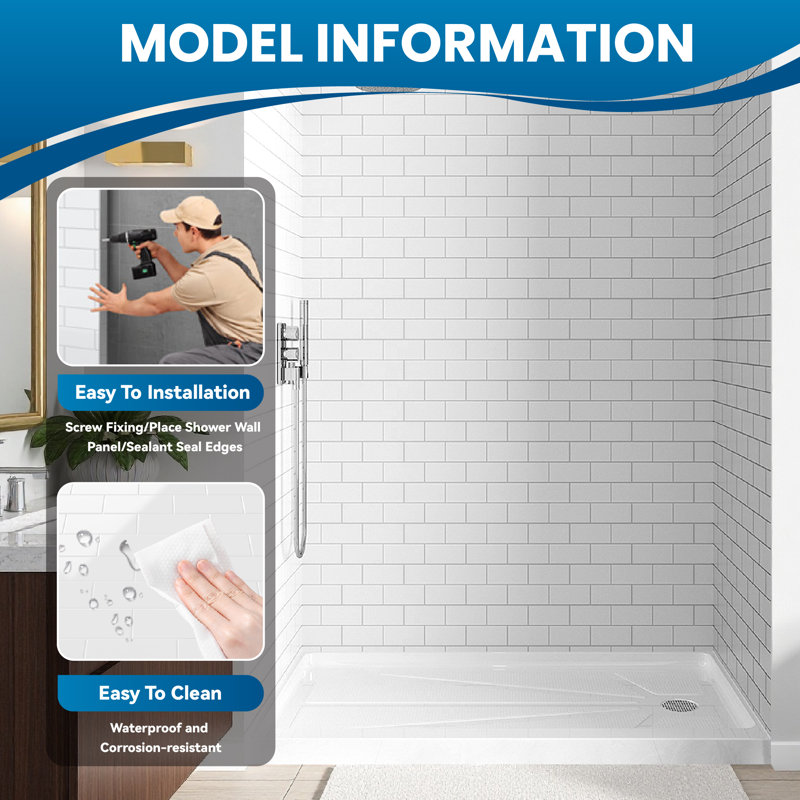 36" D x 60" W x 80" H 3-Piece Shower Wall Panels Arcylic Shower Surround Kit