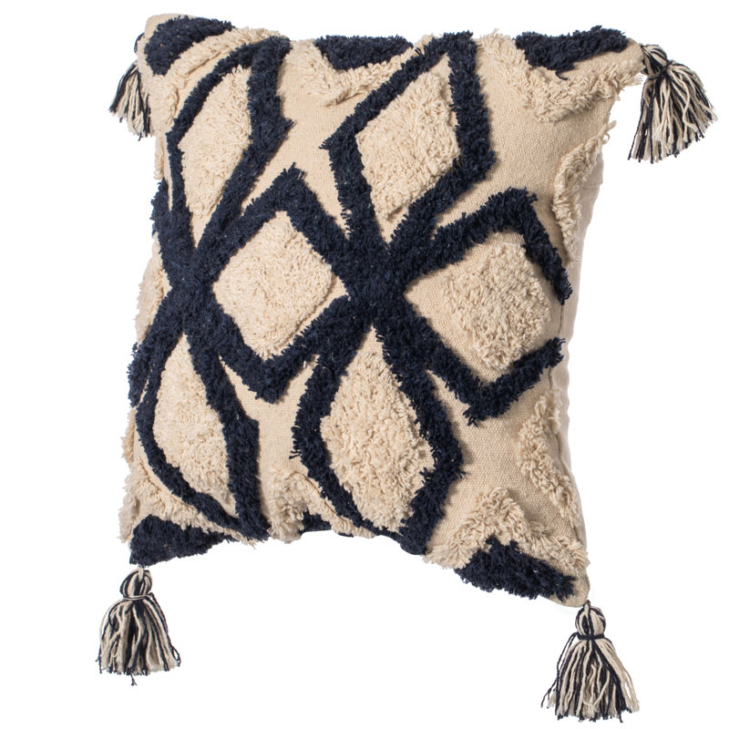 Handwoven Cotton Euro Throw Pillow with Blue Geometric Pattern