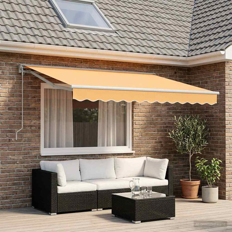 VidaXL Polyester Cover Retractable Patio Awning, Solid Colour, 165cm H x 400cm W x 200cm D, Taupe