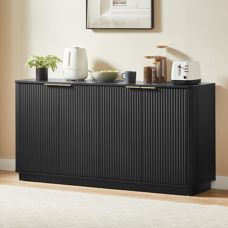 63" W 4-door Wood Storage File Cabinet Credenza, Black