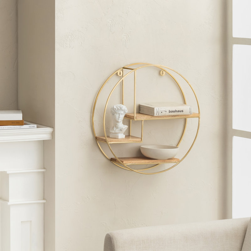 Elysant 3 Piece Circle Floating Shelf, Gold