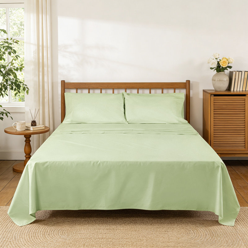 100% Cotton 250 TC Percale Crisp & Breathable Sheet Set With Pillowcase(S), Twin Sheet Set with 1 Pillowcase, Mint