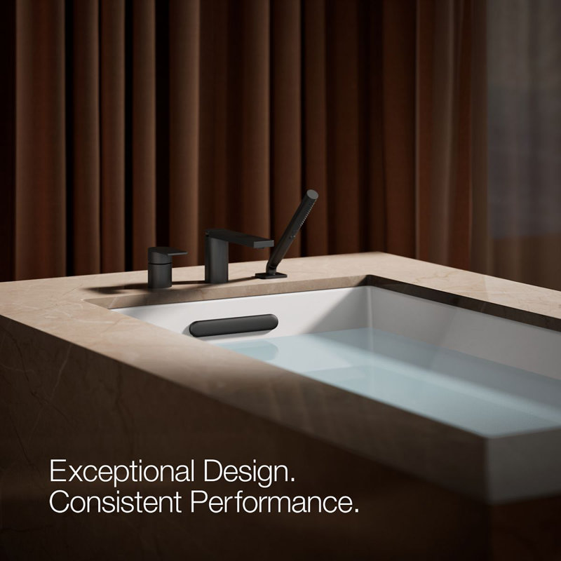 Parallel Single Handle Deck Mount Bath Faucet with Handshower, Matte Black