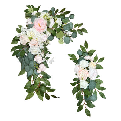Elegant Artificial White and Pink Rose Wedding Arch Decor - Set of 2
