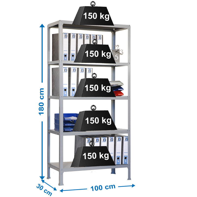 100 cm W Steel Shelving Unit, Grey