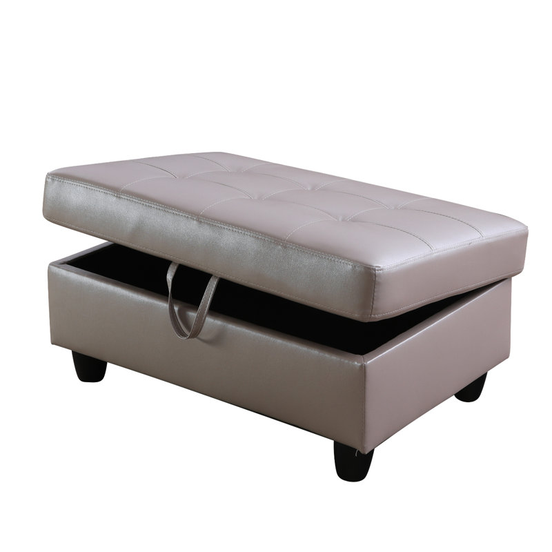 Semi PU Synthetic Leather Storage Ottoman, Gray