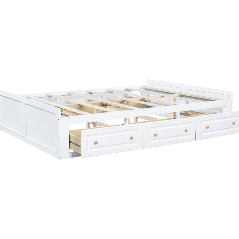 Grand lit en bois blanc avec 6 rangements - Style simple et solide à 6 tiroirs, Blanc