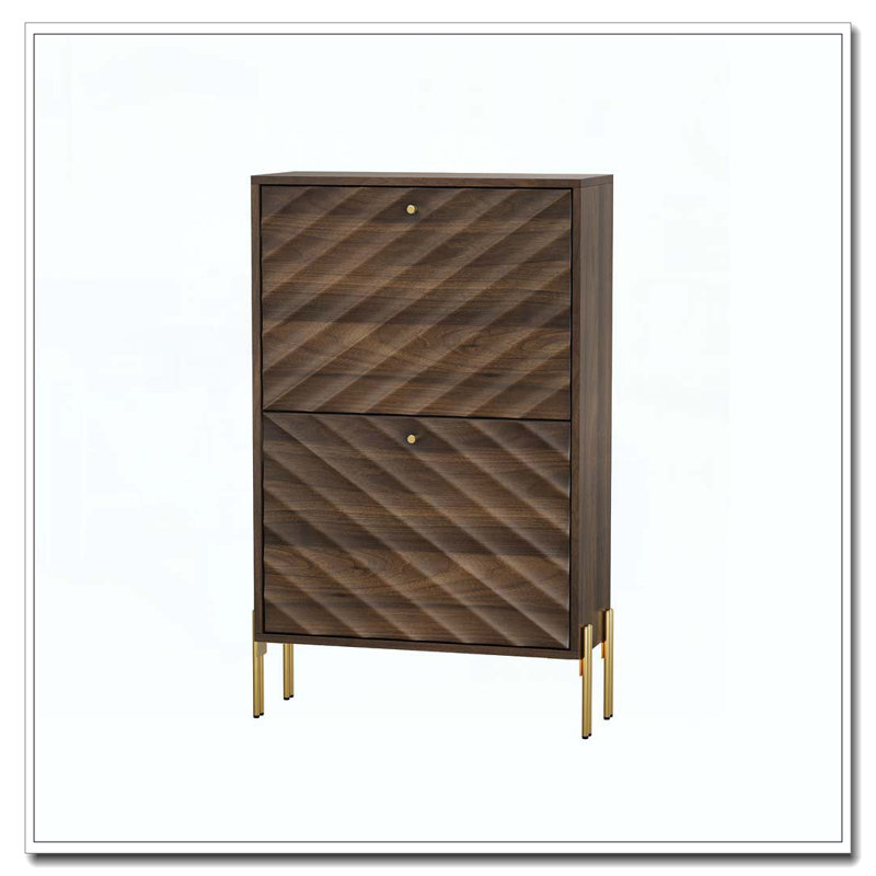 Armoire à chaussures 23,6 po en noyer, armoire à chaussures autoportante moderne Mid-Century, rangement autoportant avec pieds en métal