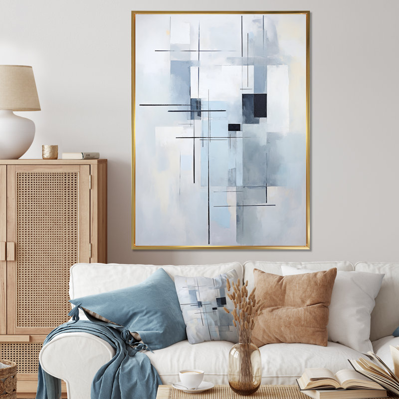 «Jahmaree Grey Suprematism Geometric Serenity II», reproduction sur toile, Cadre flottant doré, H 32 po x l 24 po x P 1 po