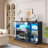 47''W Modern Sideboard Buffet with LED Lights, Glass Display Bar Cabinet with Chaging Station-1399062317