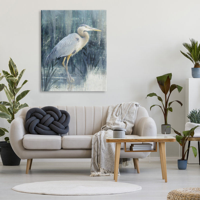 «Egret River Reeds Nature Grasses» par Nina Blue - peinture sur toile tendue, H 48 po x l 36 po x P 1,5 po
