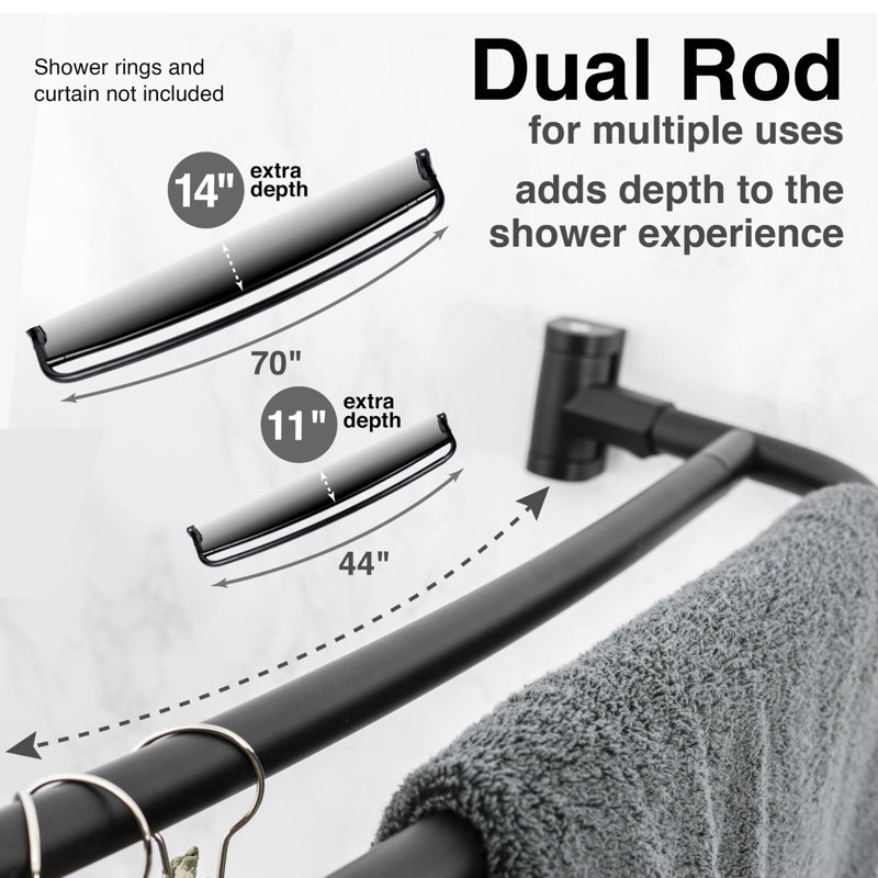 Double tringle de douche incurvée, fabrication en métal durable, Noir, noir, noir, noir