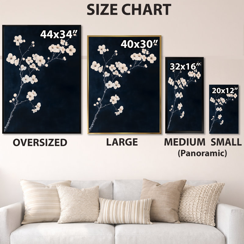 Indigo Night Bloom II - Tableau encadré sur toile « Fleurs du printemps », H 20 po x l 12 po, Black Picture Framed