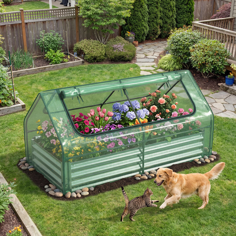 Raised Garden Bed, Silver/Green