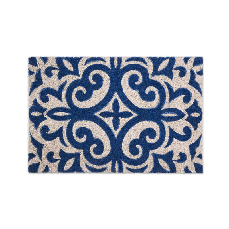 Boheme Blue Non-Slip Geometric Outdoor Doormat