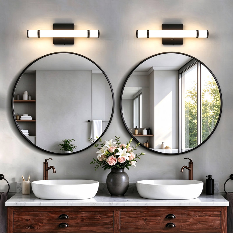 Applique murale moderne de 40 cm (16 po) à intensité variable pour salle de bain, avec tube cathodique 5CCT, Noir mat