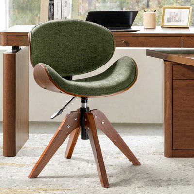 Oswina Mid-Century Modern Fabric Office Chair with Bentwood Frame and Swivel Base