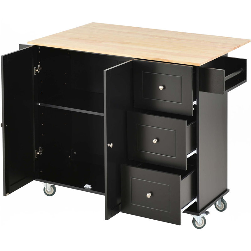 Rolling Mobile Kitchen Island With Solid Wood Top And Locking Wheels,Drop Leaf Breakfast Bar,Spice Rack, Towel Rack & Drawer