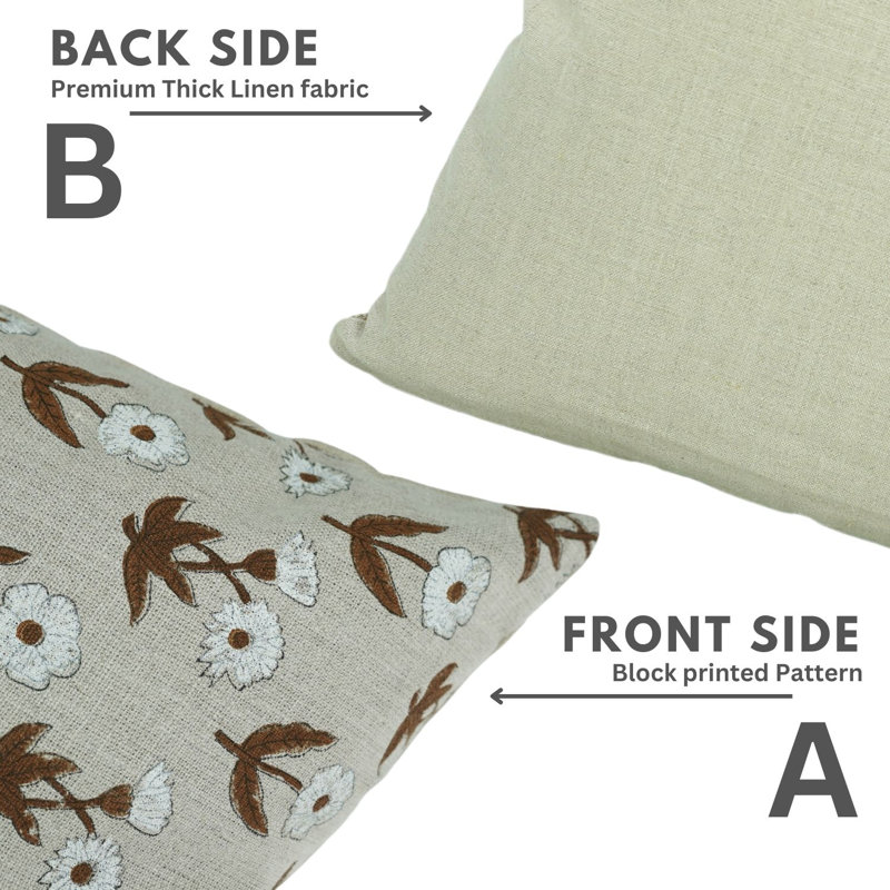 Housses de coussin lombaire à motif de blocs Fab Fabine, lin épais floral (Kirti, blanc), H 36 po x l 14 po