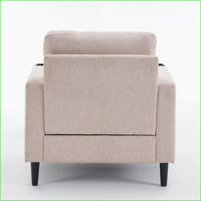 Canapé simple et amp; Ensemble de repose-pieds avec rangement et porte-gobelets, revêtement capitonné beige - Salon / Chambre à coucher | Beige | Mid-Century moderne