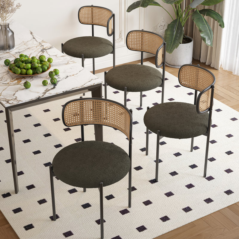 Ambri Rattan Back Fabric Upholstered Side Chair, Green, 2