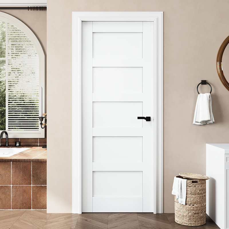 Porte standard en bois massif à 5 panneaux avec base apprêtée sans trousse de quincaillerie, 32 po x 80 po