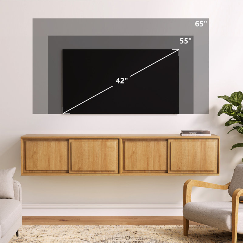 Floating TV Stand, Wall Mounted Cabinet With Sliding Doors For Living Room, Modern Handless Nightstands Bedside Table For Bedroom
