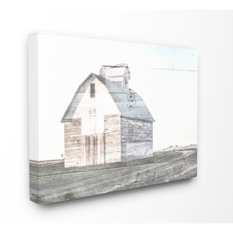 «Rustic Bright White Barn in a Field» par Milli Villa - impression d'art graphique, H 16 po x l 20 po x P 1,5 po, Toile