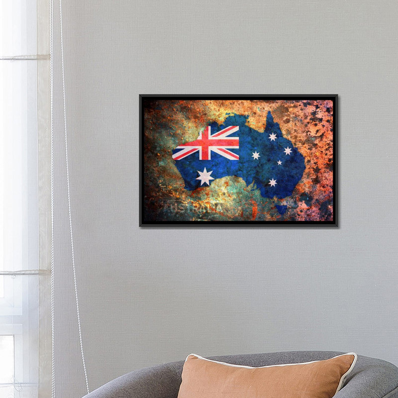 « australia flag map » par michael tompsett, impression sur toile, H 18 po x l 26 po x P 1,5 po, Toile avec cadre noir