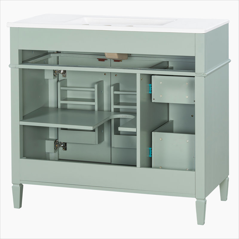 Meuble-lavabo de salle de bain avec lavabo, armoire en bois avec tiroir et 2 portes à fermeture en douceur, Vert