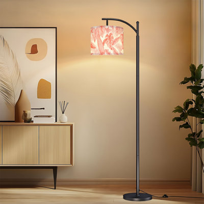 Lampe sur pied à arc avec abat-jour réglable Limonade rose Feuilles tropicales tropicales Lampe sur pied à feuilles en forme de cœur à 3 températures de couleur, intensité variable, haut, avec interrupteur à pédale pour la chambre à coucher