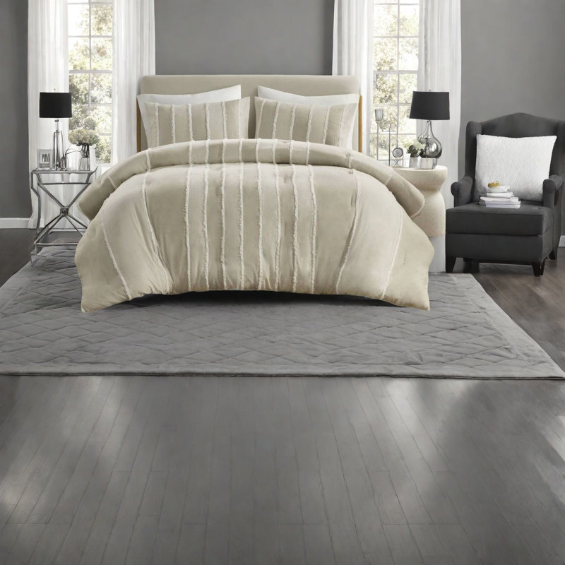 Ensemble de literie en coton hypoallergénique, motif rayé taupe pour le confort de la maison