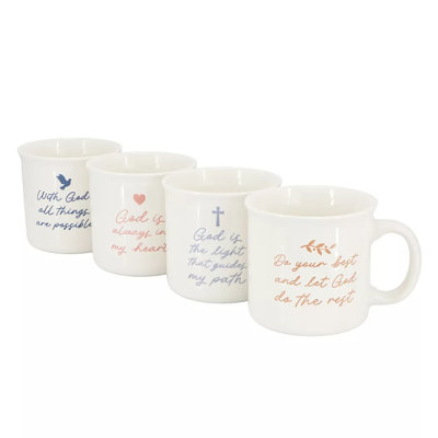 21 Ounce Stoneware Coffee Mugs Set Of 4, Inspirational Quote Mugs, Large Ceramic Tea Cups, Microwave & Dishwasher Safe Drinkware