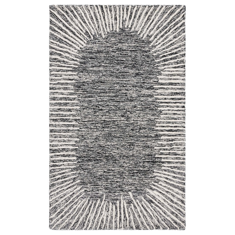 Janyla Hand Tufted Wool/Cotton Abstract Rug in Black/Ivory, Rectangle 3' x 5'