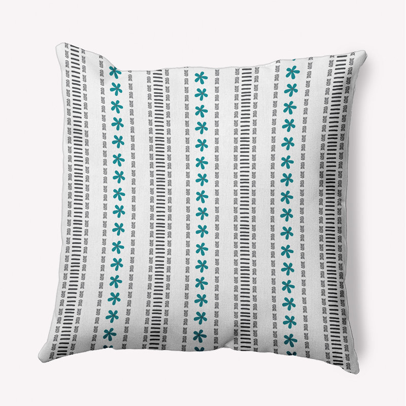 Coussin intérieur / extérieur Leafy Branch, H 16 po x l 16 po, Rayures bleues / grises