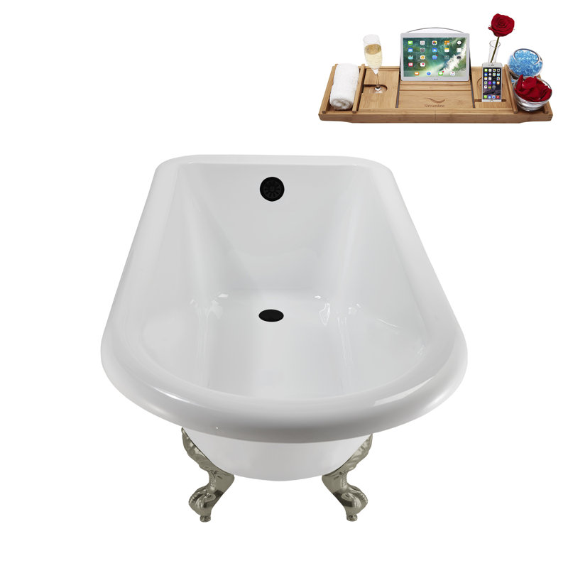 62" Streamline Clawfoot Tub,Tray,Drain, Clawfeet, Brushed Nickel, Matte Black
