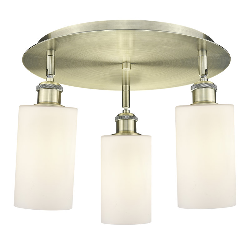 Ervine Glass Semi Flush Mount, Matte White, Antique Brass