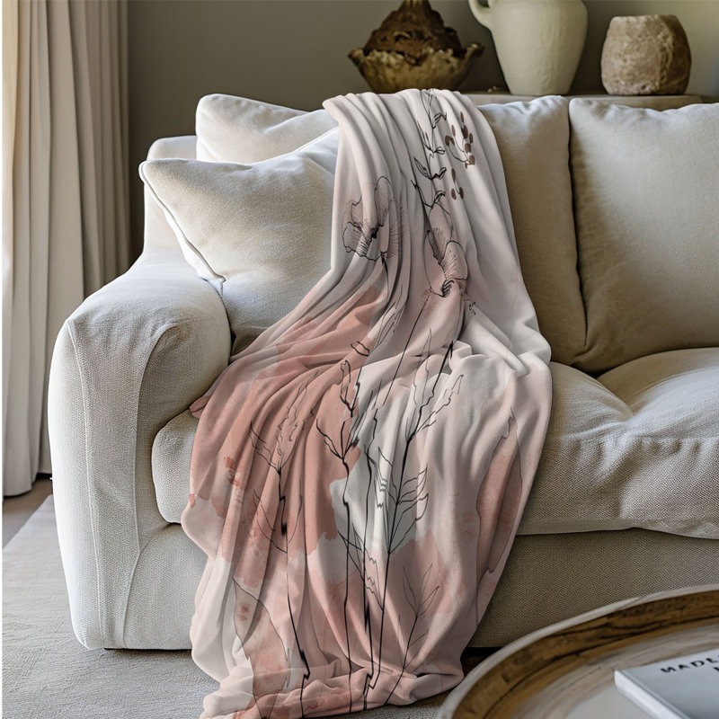 Blush Wabi Sabi Flowers - 1 pièce Sherpa Premium, Grand lit