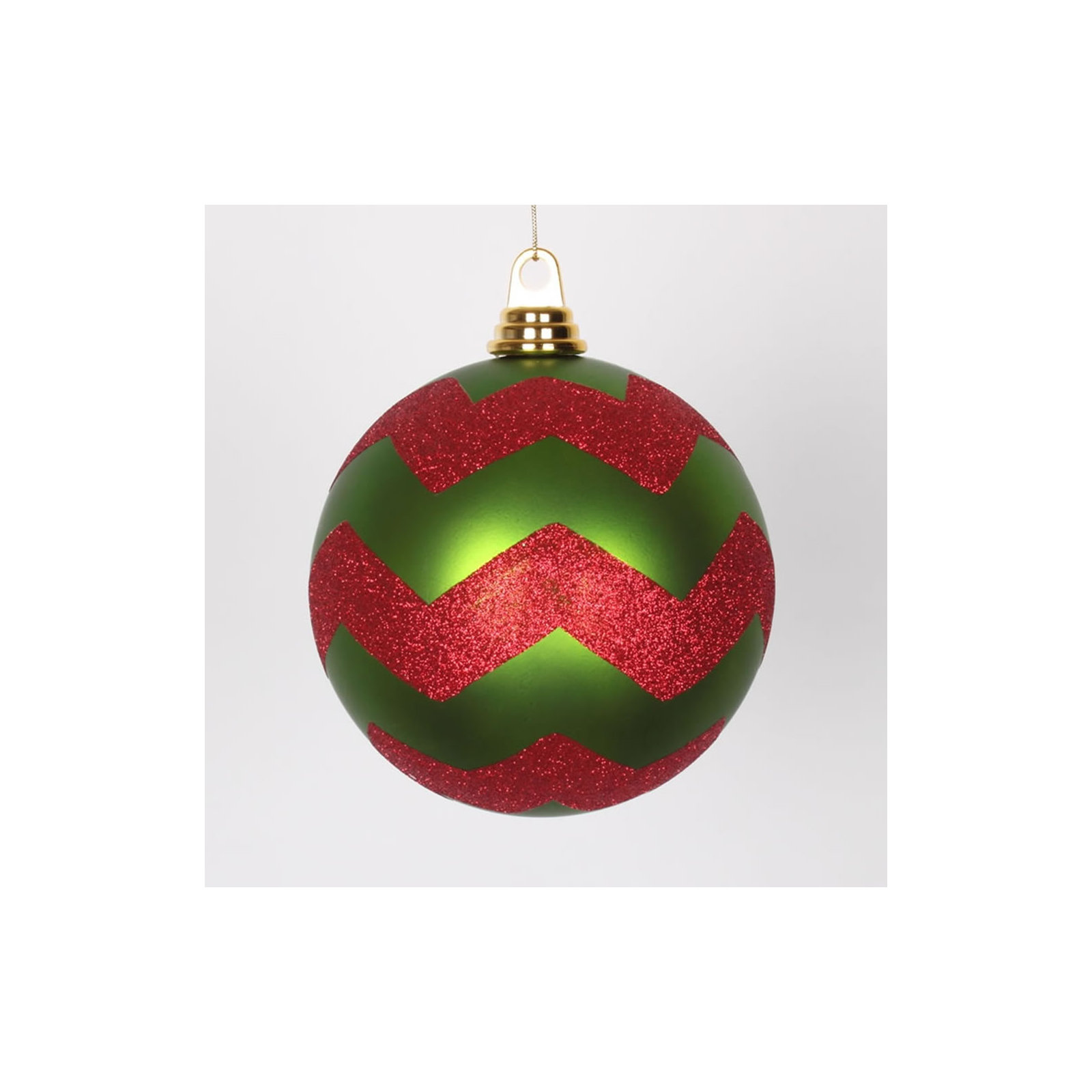 Chevron Shatterproof Christmas Ball Ornament, Lime Green Matte/Red, 6" H x 6" W x 6" D