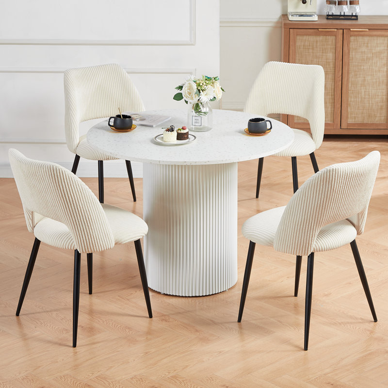 Efrat Corduroy Wide Back Upholstered Dining Chair, 2, Beige