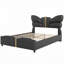 Upholstered PU Leather Bed Frame, with Butterfly Shaped Headboard and Footboard-594578978-594578979