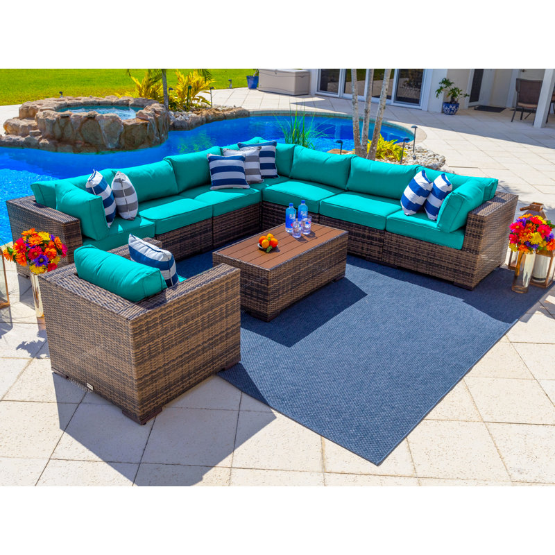 Sorrento 7 - Person Modular Patio Conversation Set with Cushions, Canvas Aruba Sunbrella® Canvas