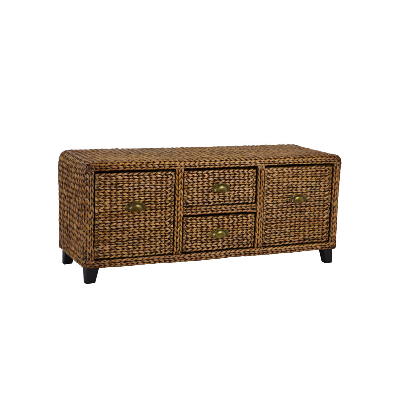 Banc de rangement en osier Northside, Patine dorée