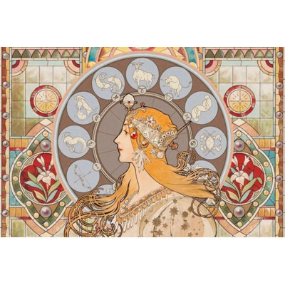 Beige Art Nouveau Zodiac Woman Wall Mural