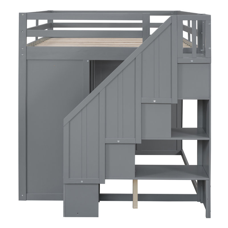 Lit mezzanine en bois avec armoires et tiroirs intégrés