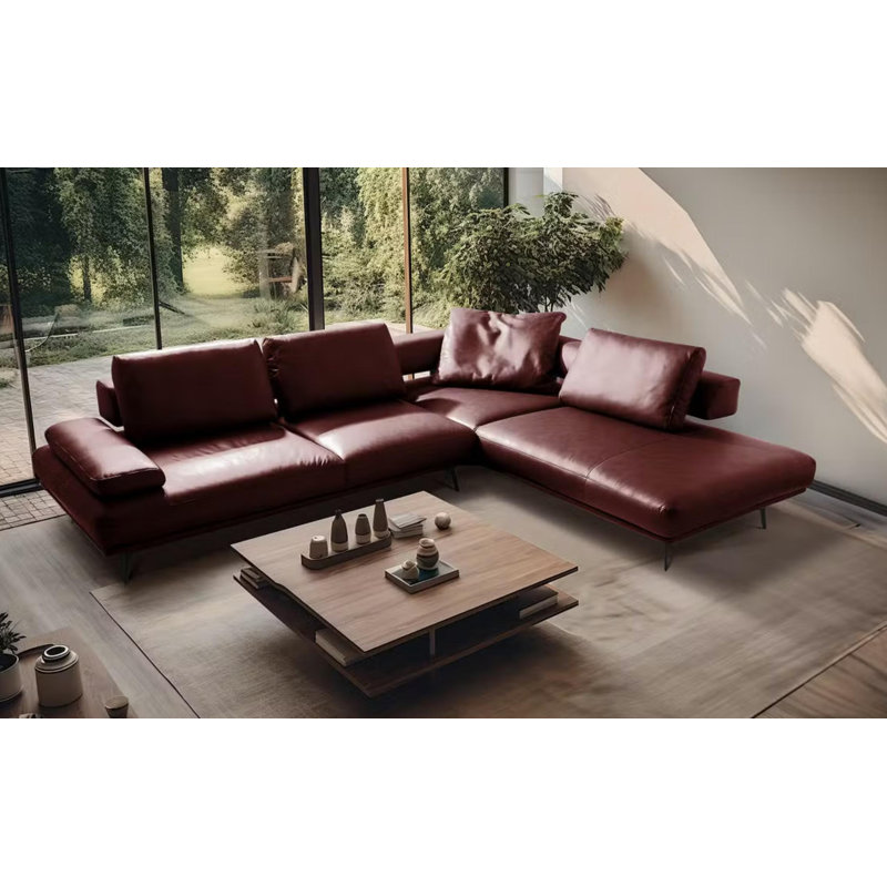 Trumansburg Power Reclining Corner Sofa in Genuine Leather, Red, Right Hand Facing
