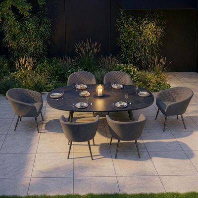 6 - Person Oval Ceramic Patio Dining Set